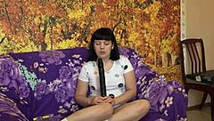 brunette sucks rubber dick inserts dildo deep anal juicy butt socks