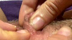 Huge clit jerked to orgasm