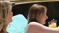Poolside BFFs Polly Yangs And Merida Sat Share Glass Dildo!