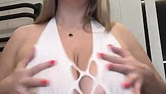 curvy milf wife huge saggy natural tits nipples licked for double cocks