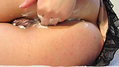 close up anal fisting stretches shaved brunette ass amateur