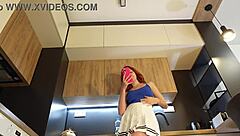 redhead wife shows miniskirt pink panties off