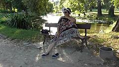 Hairy Chubby Mature Flashes Pussy In Park