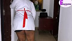 Big ass ebony maid caught riding boss cock cowgirl shaking that booty