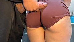 Gym girl's perfect ass gets cum-covered free use in bathroom