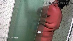 hidden cam catches chubby bbw milf's huge natural tits bath