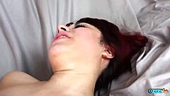 Redhead bimbo swallows cum after brutal pussy pounding