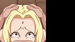 Tsunade gulps down thick facial cum after sloppy blowjob