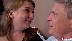 Busty mature Rachel sucks rough double team cocks