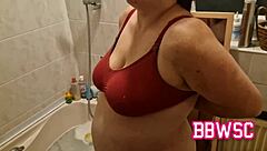 bbw wife teases big tits boobs in bathtub show 💦