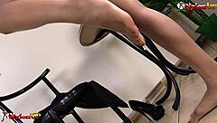 black babe stockings dildo ride footjob tease