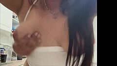 naughty colombian tiktoker fucks neighbor kitchen doggy cumshot boobs