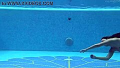 Hungarian brunette babe teases big tits and ass in naked pool shower swim