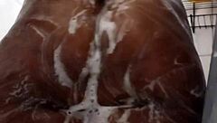 Naejae strokes shower water for ebony orgasm rush