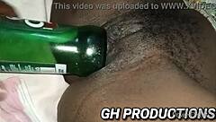 yaa yaa dances at club then shoves bottle deep in ebony pussy and ass