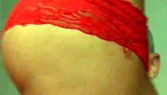 brunette strips red lingerie in public outdoor tease