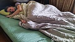 horny brunette wakes me for intense bedroom spooning fuck