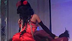 brunette strips red lingerie in public outdoor tease