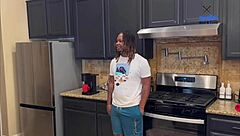 pregnant milf moans through kitchen doggy creampie pounding