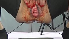 look at this beautiful big pussy stuffed with strawberry up close