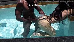 hotwife cums trembling on bbc bull in front of cuck poolside