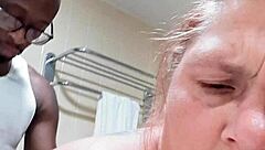 Trailer Park MILF Rides Big Black Cock in Bathroom