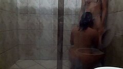 big couple's bathroom fuck with huge ass cock
