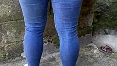 colombian babe drops jeans for outdoor rough anal creampie fuck