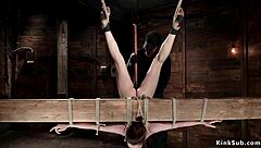 Bound Slut's Ass Whipped Hard in Rope Bondage