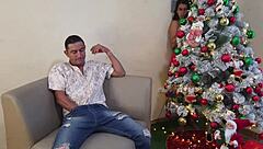 christmas busty curvy babe fucks after catching masturbation