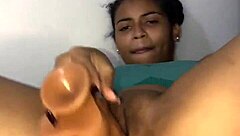 young latina babe rides big natural tits dildo solo play