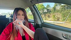 Long hair big tits stepmom Artemisia Love smokes in car