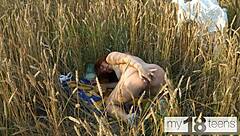 cute 18+ redhead teen wanders field fingering her wet pussy
