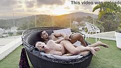 Rough Poolside Fuck Ends In Huge Sunset Cumshot