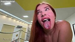 Redhead skinny slut begs rough pussy destroy then cum in mouth deepthroat