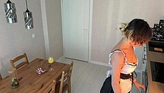 Housekeeper Cums Wild on Kitchen Table! Bonus or Bust?