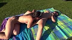 Swinger folks casually share cocks outdoors with friends
