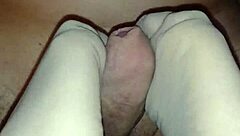 Homemade Nylon Footjob Ends in Gushing Cumshot on Toes!