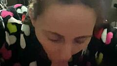 Pov close-up as she kneels sucking that monster cock deep, licking balls before swallowing a massive mouthful cumshot on desk.