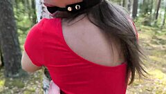 Slut wife tied to tree cheating husband passes by fucks creampie pussy outdoor