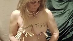 French Maid Slave Bound in Auto BDSM Session with Clamps and Candles