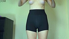 blonde in tight shorts flashes huge hairy pussy 😏 cameltoe beaver close up