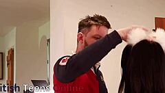 collared british teen nerd bent over kitchen desk fucked raw