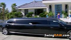 brunette bombshell fucked hard in wild orgy