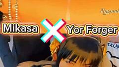 yor forger x mikasa cosplay babes, which one's naughtier begging for cock?