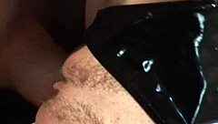 Suggestive fingering of shaved milf secretary's wet pussy in heels