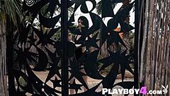 sexy petite milf strips naked outdoors for playboy