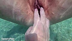 mature shaved pussy creampied deep underwater, feel it pulse?