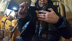 Milfycalla's black jacket and leggings drenched in hot cum preview