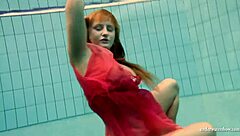 big tits silvie dives in pool flashing her hairy beaver!